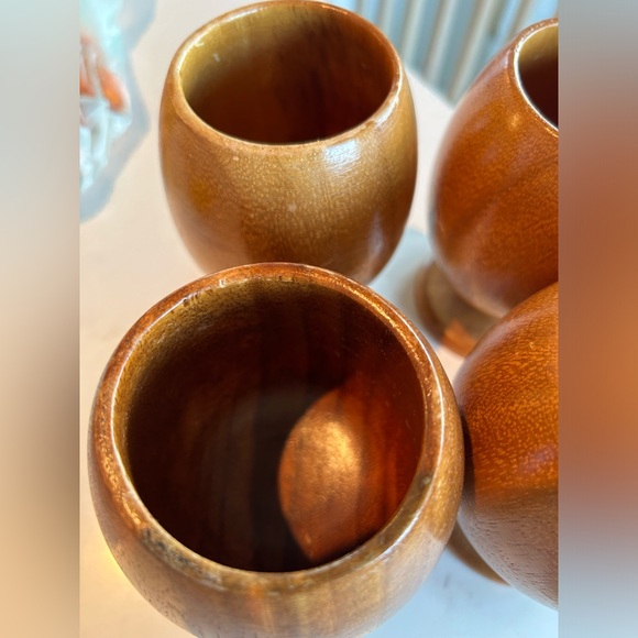 MCM Wood Pedestal Cups/Goblets Set 4 - Picture 4 of 8